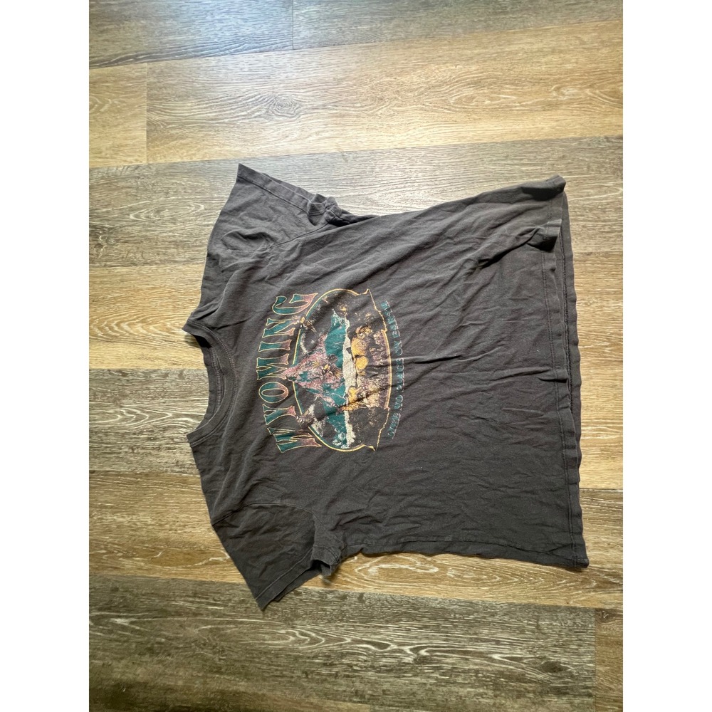 Mighty Fine Wyoming Graphic T-Shirt Womens XL Gray Good Vintage Souvenir Tee